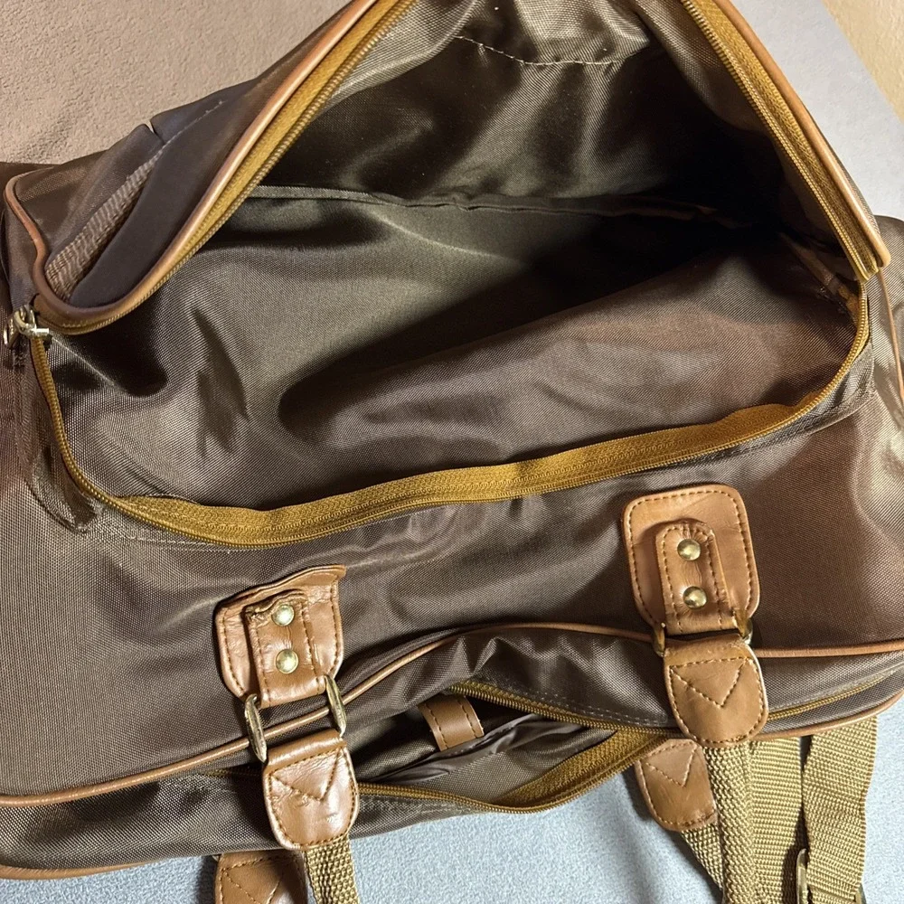 Vintage Kingport Brown Nylon Travel Duffel Bag Carry On Korea 19x14 Flaw